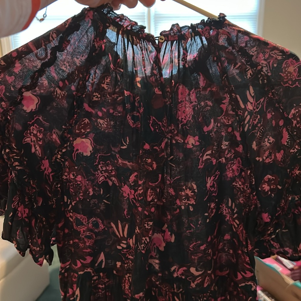 Ulla Johnson autumn fawn abstract Floral tiered ruffle Black and Pink Dress - Picture 4 of 7